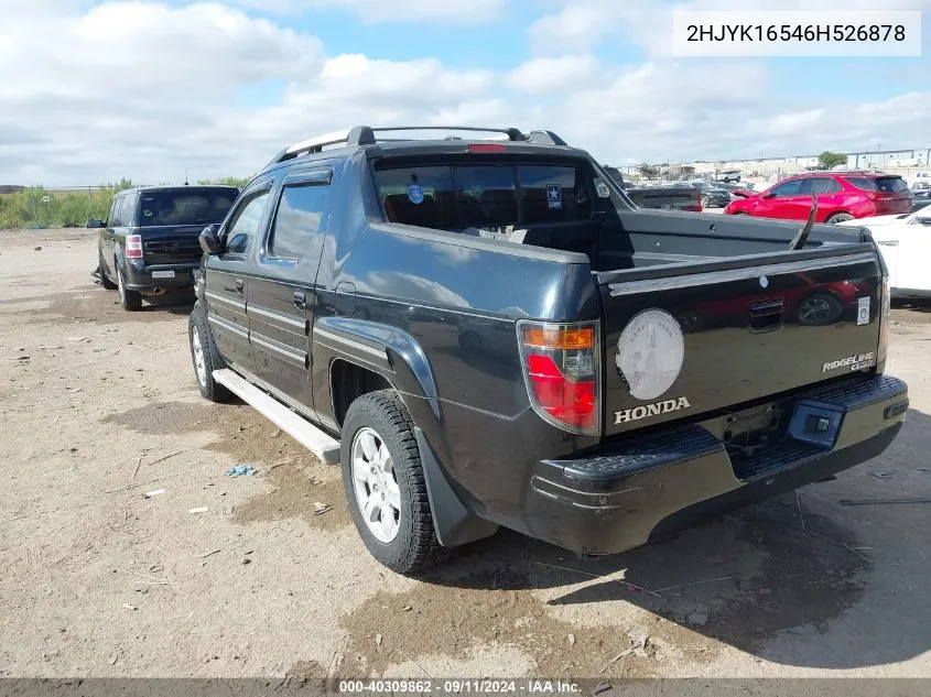 2006 Honda Ridgeline Rtl VIN: 2HJYK16546H526878 Lot: 40309862