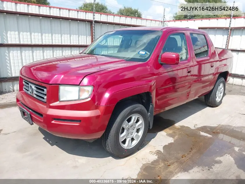 2006 Honda Ridgeline Rts VIN: 2HJYK16426H542486 Lot: 40336875