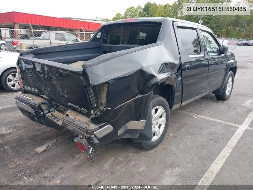 2006 Honda Ridgeline Rtl VIN: 2HJYK16516H560485 Lot: 40347049