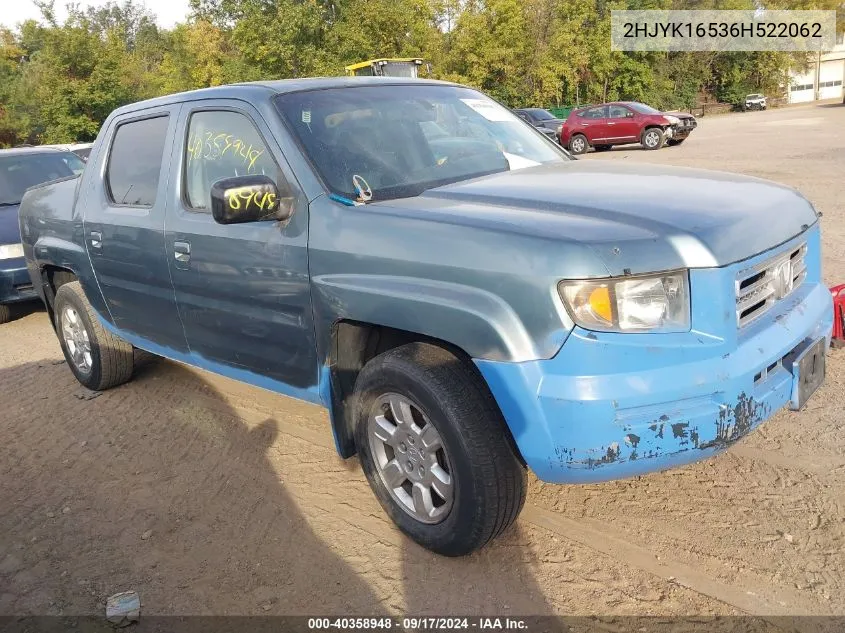 2006 Honda Ridgeline Rtl VIN: 2HJYK16536H522062 Lot: 40358948