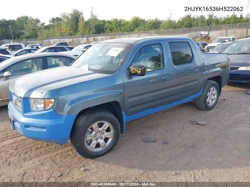 2006 Honda Ridgeline Rtl VIN: 2HJYK16536H522062 Lot: 40358948