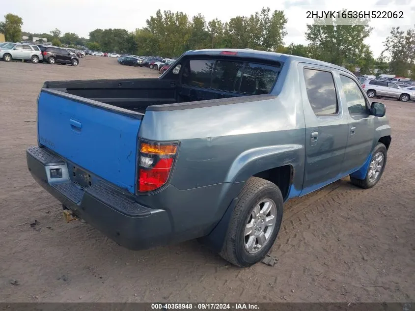 2006 Honda Ridgeline Rtl VIN: 2HJYK16536H522062 Lot: 40358948