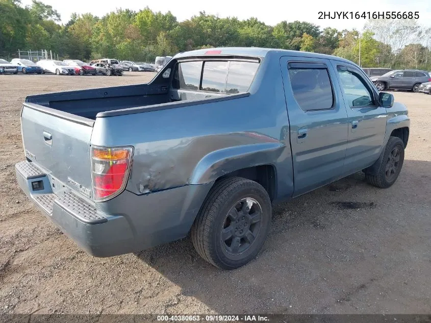 2006 Honda Ridgeline Rts VIN: 2HJYK16416H556685 Lot: 40380653