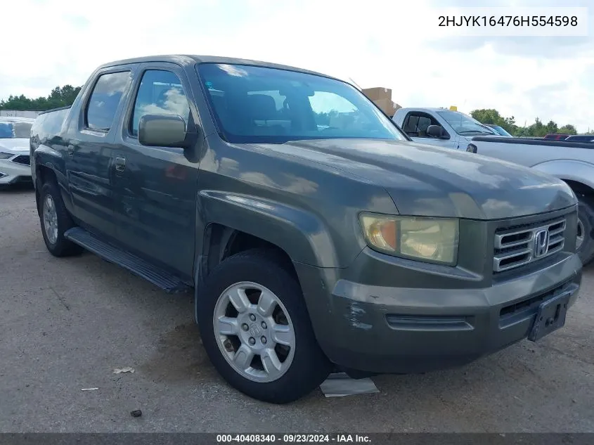 2006 Honda Ridgeline Rts VIN: 2HJYK16476H554598 Lot: 40408340