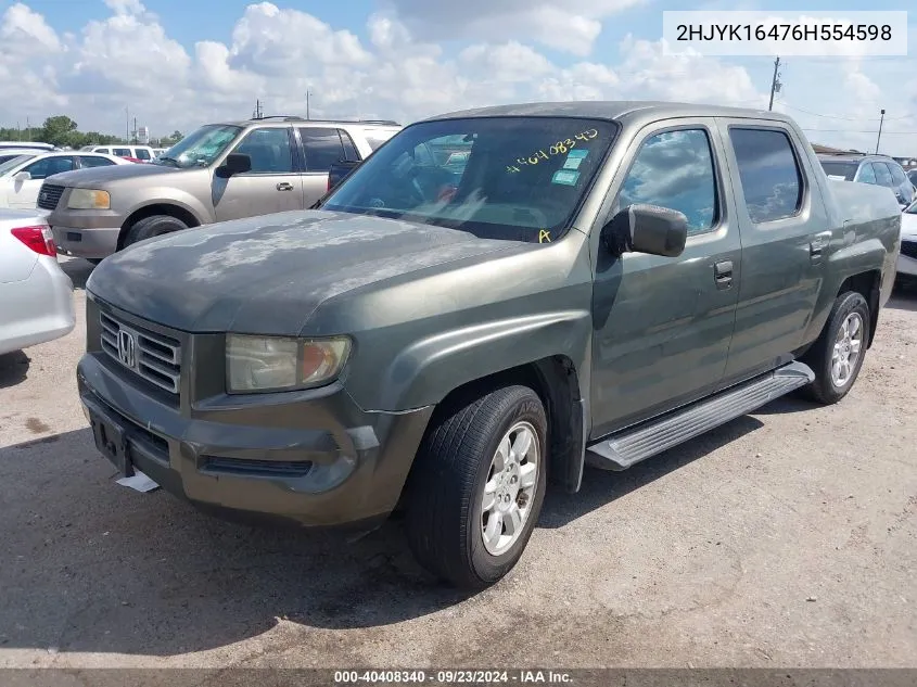 2006 Honda Ridgeline Rts VIN: 2HJYK16476H554598 Lot: 40408340