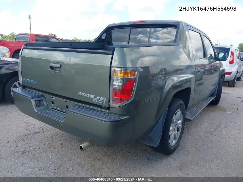 2006 Honda Ridgeline Rts VIN: 2HJYK16476H554598 Lot: 40408340