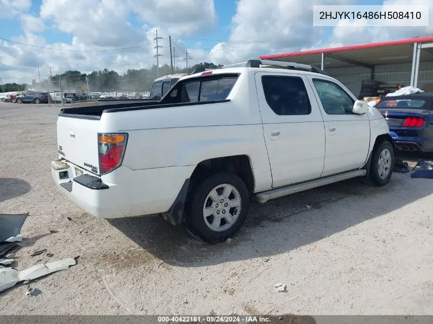 2006 Honda Ridgeline Rts VIN: 2HJYK16486H508410 Lot: 40422161