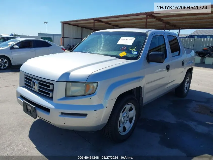 2006 Honda Ridgeline Rt VIN: 2HJYK16206H541724 Lot: 40434246