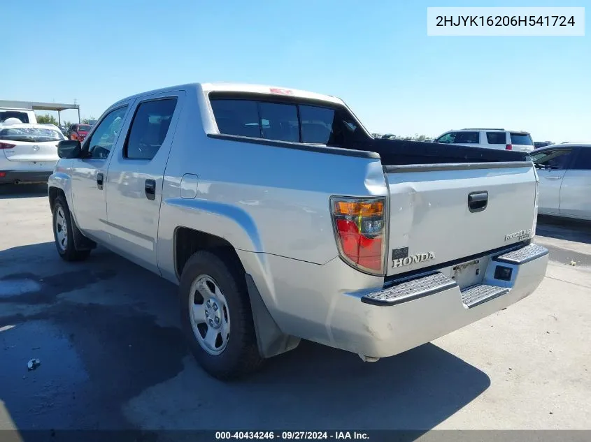 2006 Honda Ridgeline Rt VIN: 2HJYK16206H541724 Lot: 40434246