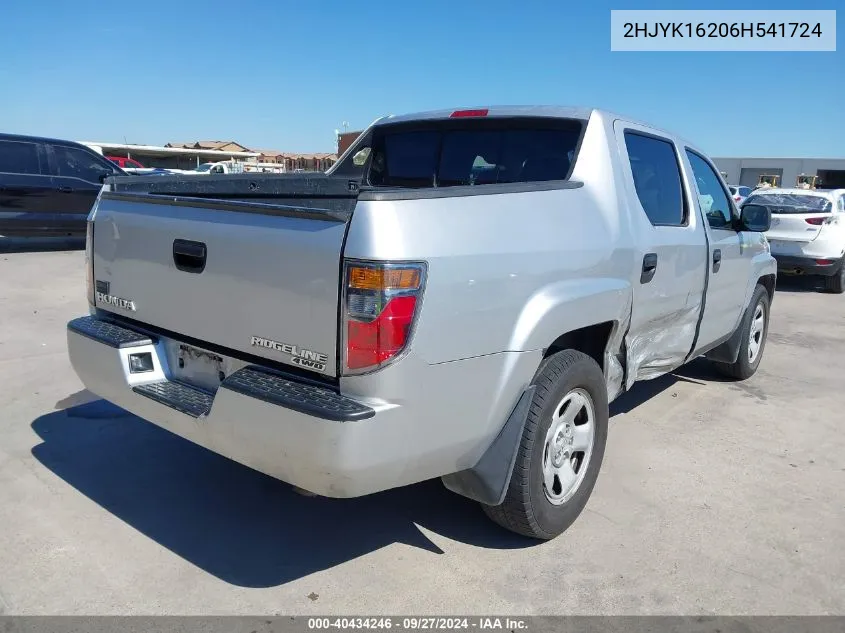 2006 Honda Ridgeline Rt VIN: 2HJYK16206H541724 Lot: 40434246