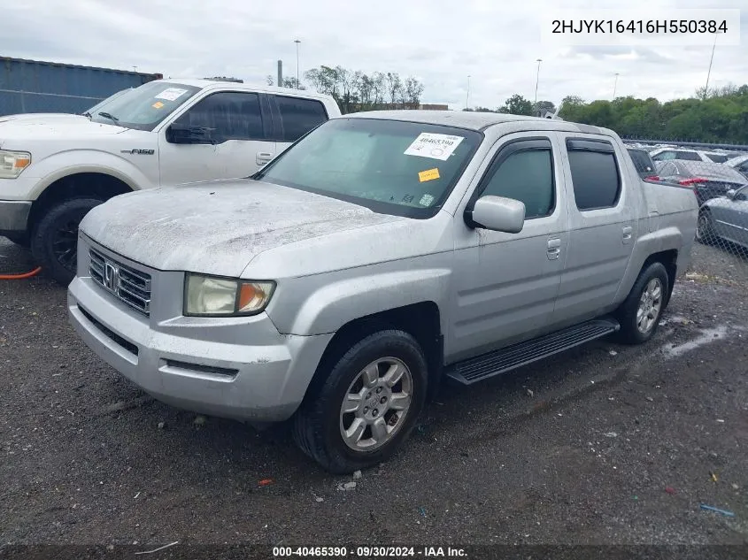 2006 Honda Ridgeline Rts VIN: 2HJYK16416H550384 Lot: 40465390