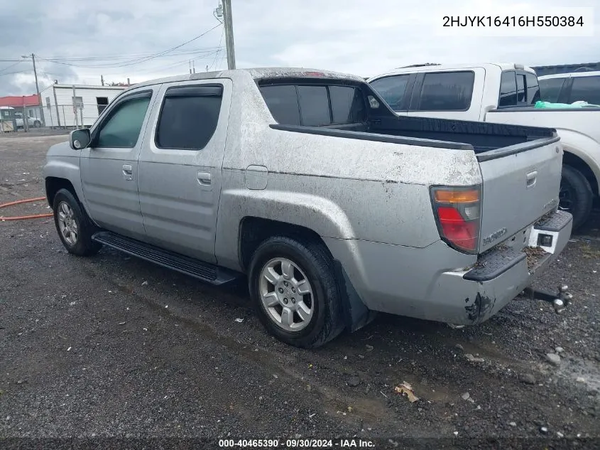 2006 Honda Ridgeline Rts VIN: 2HJYK16416H550384 Lot: 40465390