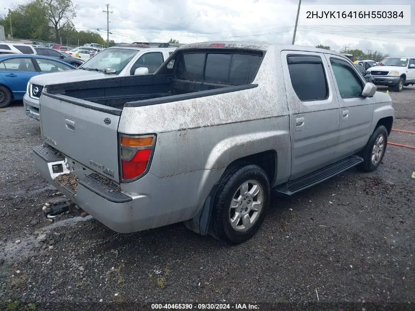 2006 Honda Ridgeline Rts VIN: 2HJYK16416H550384 Lot: 40465390