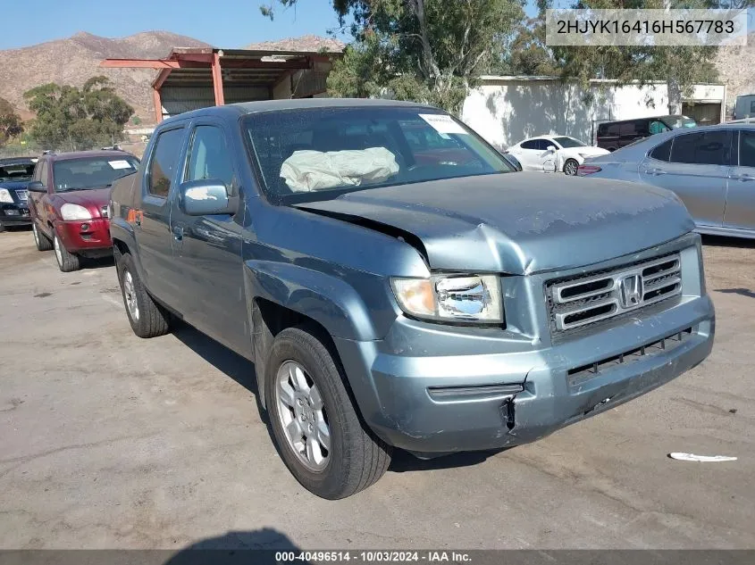 2006 Honda Ridgeline Rts VIN: 2HJYK16416H567783 Lot: 40496514