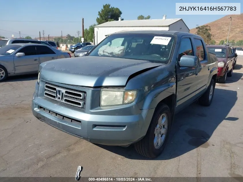 2006 Honda Ridgeline Rts VIN: 2HJYK16416H567783 Lot: 40496514