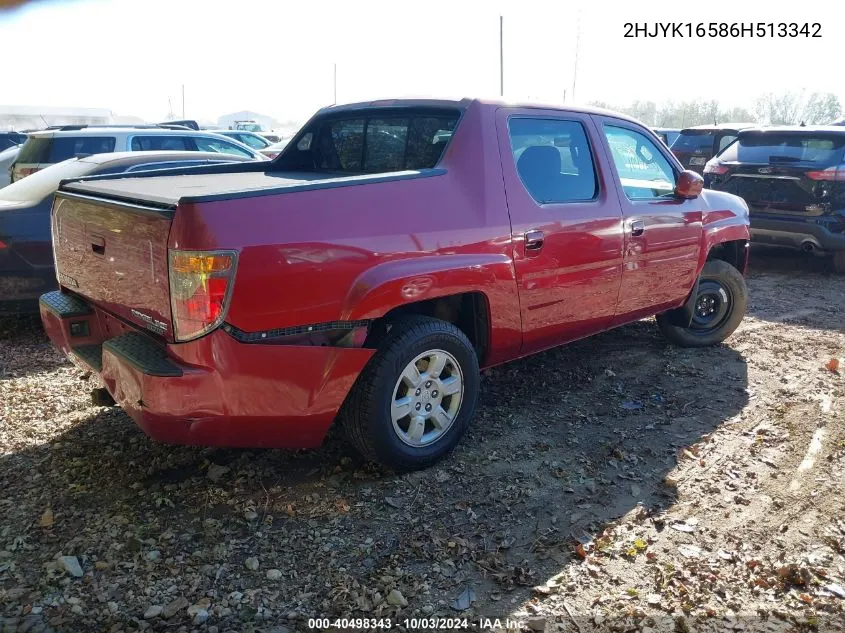 2006 Honda Ridgeline Rtl VIN: 2HJYK16586H513342 Lot: 40498343