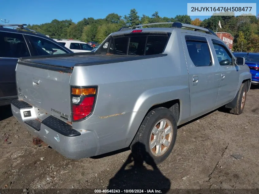 2006 Honda Ridgeline Rts VIN: 2HJYK16476H508477 Lot: 40545243