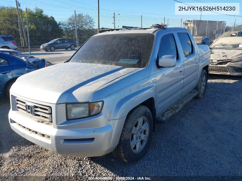 2006 Honda Ridgeline Rtl VIN: 2HJYK16526H514230 Lot: 40546656