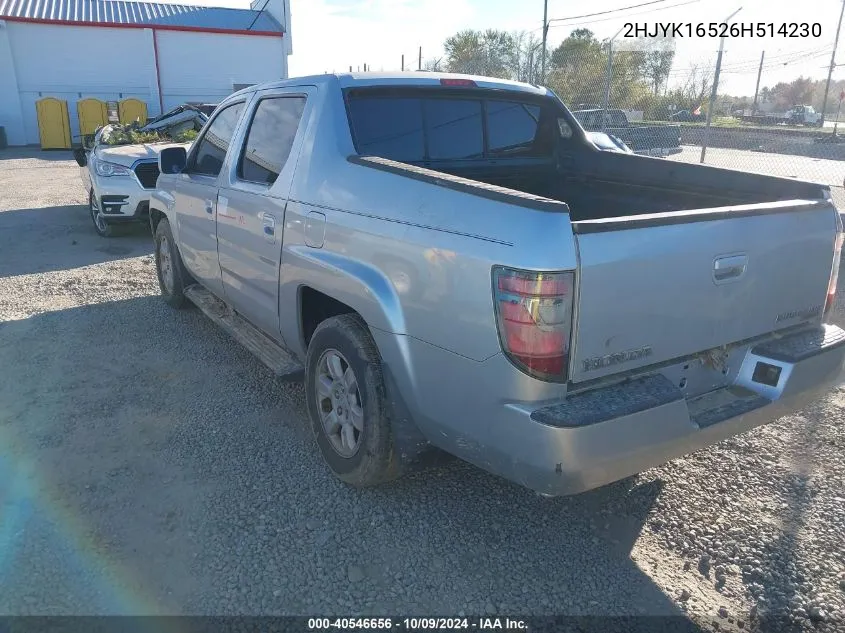 2006 Honda Ridgeline Rtl VIN: 2HJYK16526H514230 Lot: 40546656