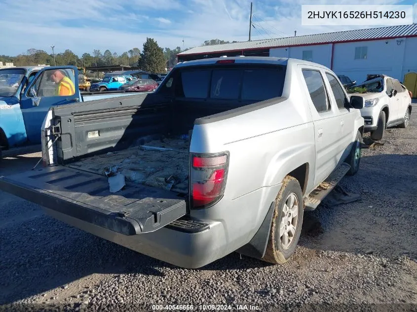 2HJYK16526H514230 2006 Honda Ridgeline Rtl