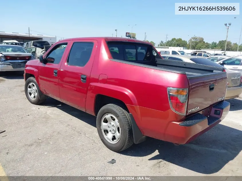 2006 Honda Ridgeline Rt VIN: 2HJYK16266H539606 Lot: 40551998