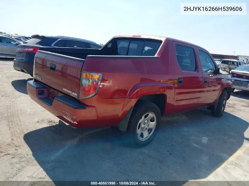 2006 Honda Ridgeline Rt VIN: 2HJYK16266H539606 Lot: 40551998