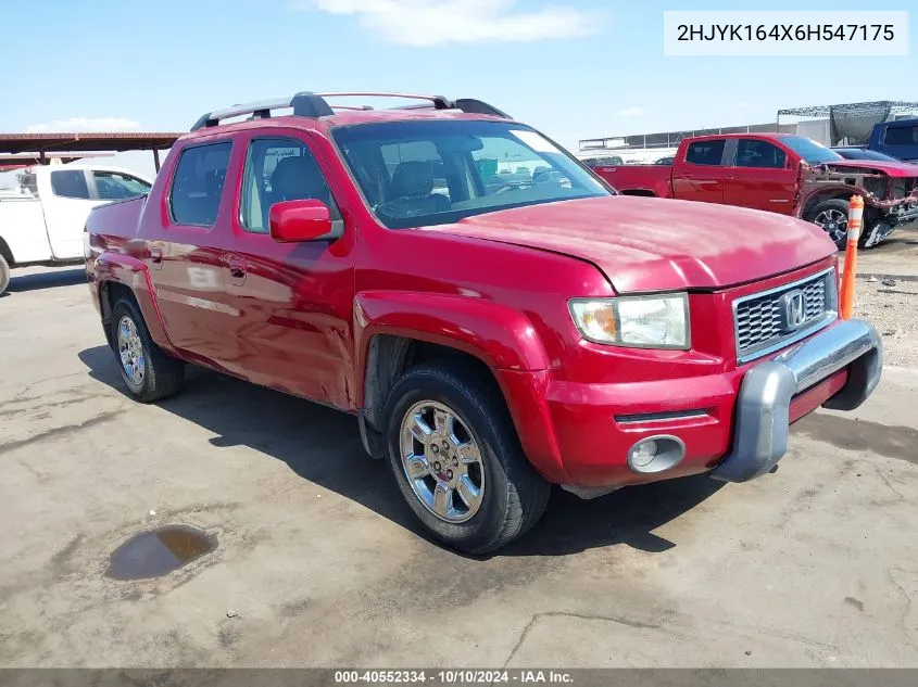 2006 Honda Ridgeline Rts VIN: 2HJYK164X6H547175 Lot: 40552334