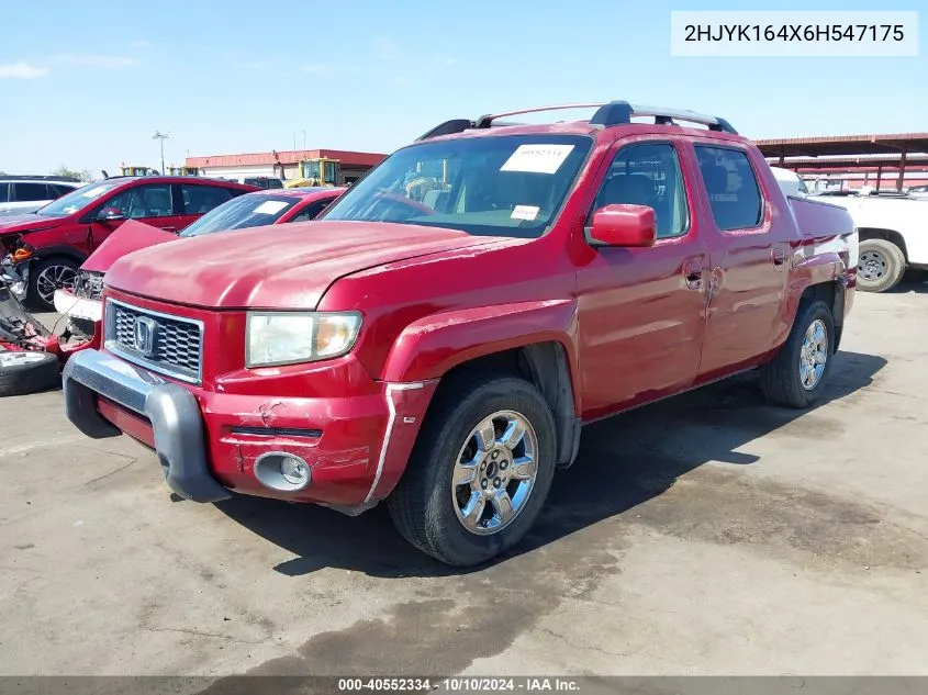 2006 Honda Ridgeline Rts VIN: 2HJYK164X6H547175 Lot: 40552334