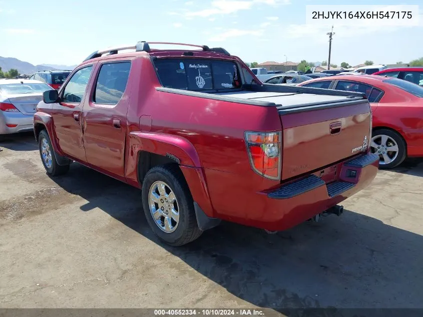 2006 Honda Ridgeline Rts VIN: 2HJYK164X6H547175 Lot: 40552334