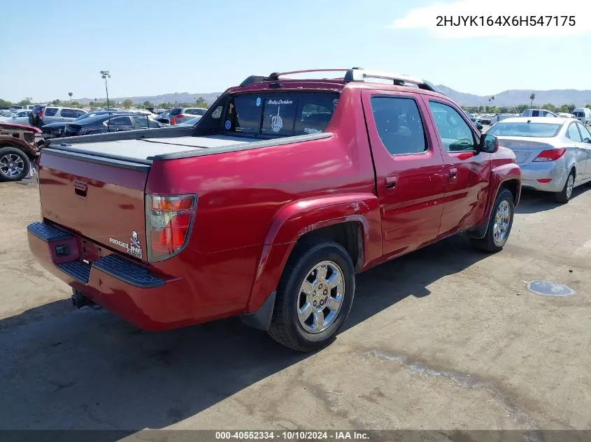 2006 Honda Ridgeline Rts VIN: 2HJYK164X6H547175 Lot: 40552334