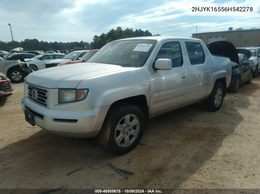 2006 Honda Ridgeline Rtl VIN: 2HJYK16556H542278 Lot: 40555678