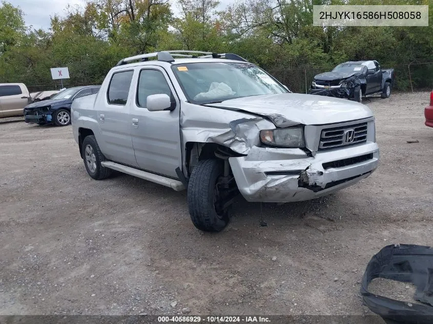 2006 Honda Ridgeline Rtl VIN: 2HJYK16586H508058 Lot: 40586929