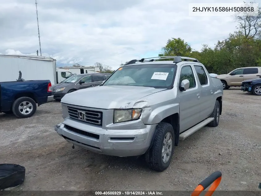 2006 Honda Ridgeline Rtl VIN: 2HJYK16586H508058 Lot: 40586929