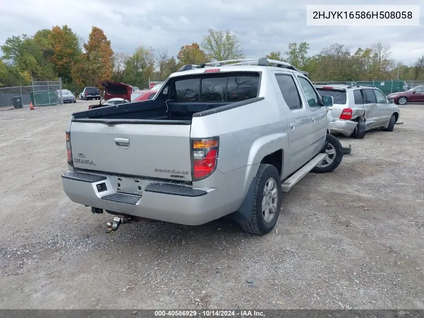 2006 Honda Ridgeline Rtl VIN: 2HJYK16586H508058 Lot: 40586929