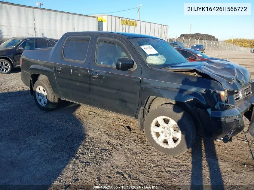 2006 Honda Ridgeline Rts VIN: 2HJYK16426H566772 Lot: 40625065