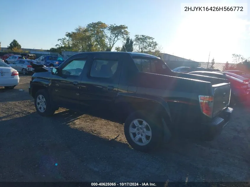 2006 Honda Ridgeline Rts VIN: 2HJYK16426H566772 Lot: 40625065