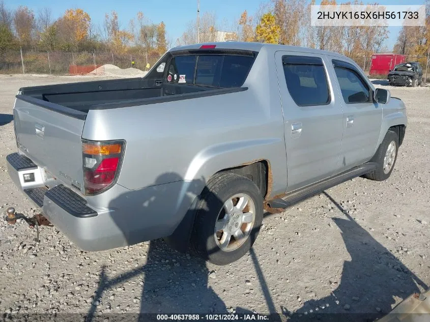 2006 Honda Ridgeline Rtl VIN: 2HJYK165X6H561733 Lot: 40637958