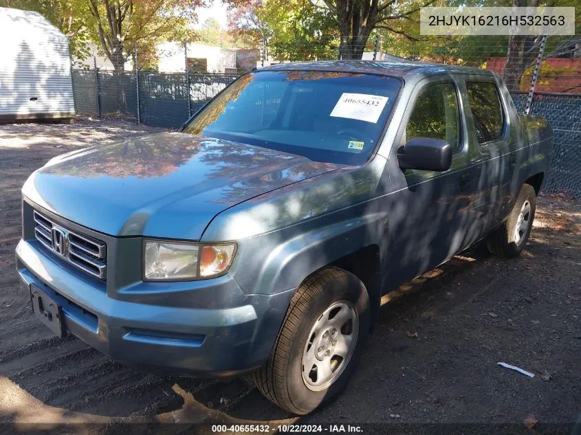 2006 Honda Ridgeline Rt VIN: 2HJYK16216H532563 Lot: 40655432