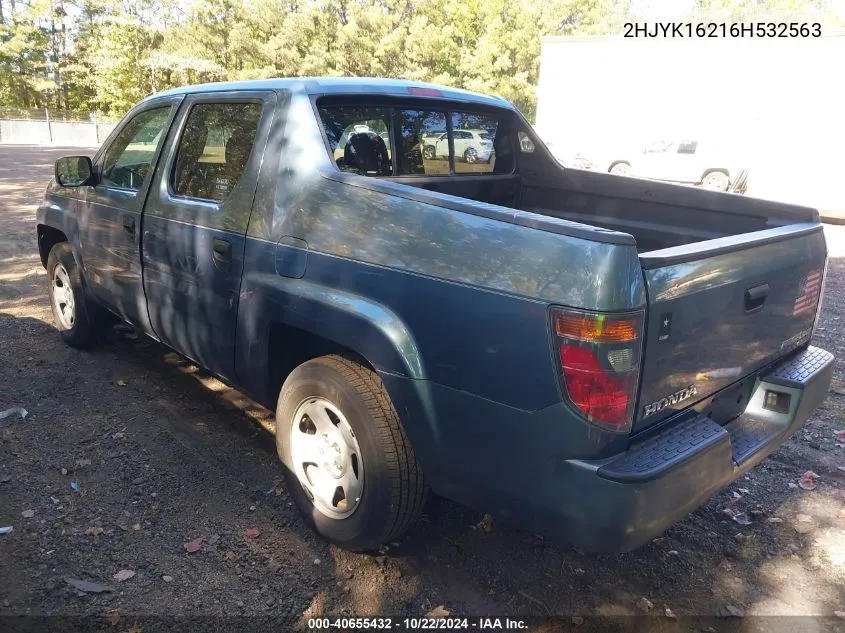 2006 Honda Ridgeline Rt VIN: 2HJYK16216H532563 Lot: 40655432