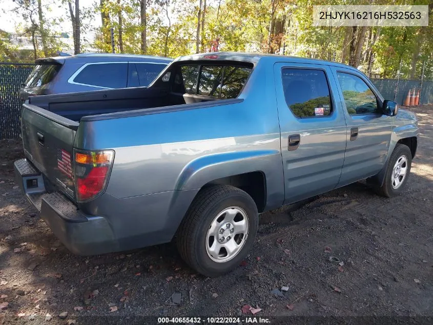 2006 Honda Ridgeline Rt VIN: 2HJYK16216H532563 Lot: 40655432