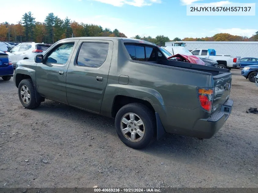 2006 Honda Ridgeline Rtl VIN: 2HJYK16576H557137 Lot: 40659236