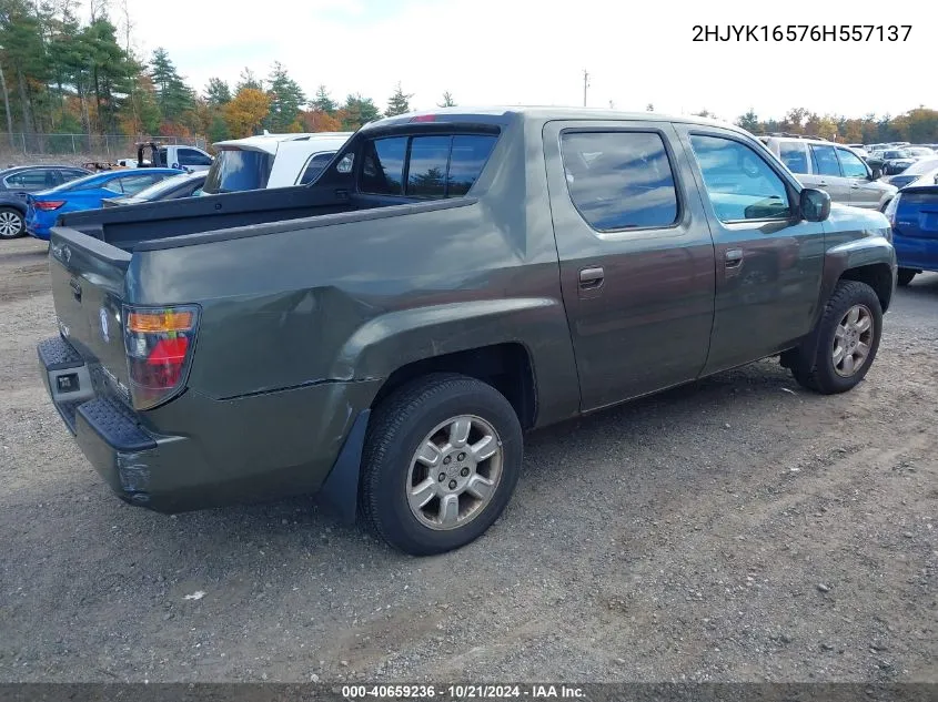 2006 Honda Ridgeline Rtl VIN: 2HJYK16576H557137 Lot: 40659236