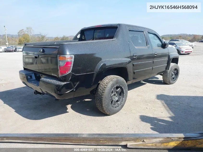 2006 Honda Ridgeline Rtl VIN: 2HJYK16546H568094 Lot: 40691587