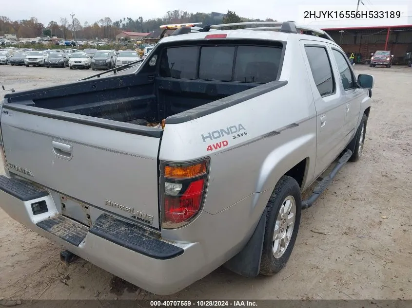 2006 Honda Ridgeline Rtl VIN: 2HJYK16556H533189 Lot: 40707559