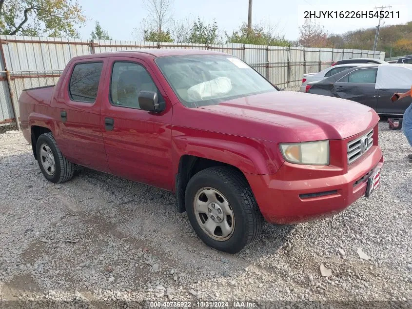 2006 Honda Ridgeline Rt VIN: 2HJYK16226H545211 Lot: 40736922