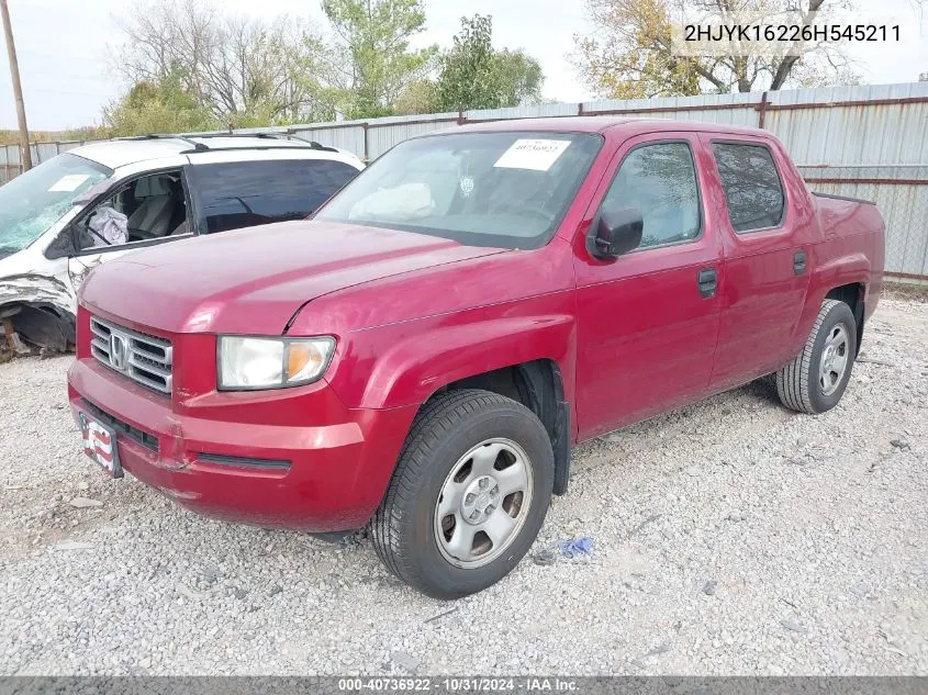 2006 Honda Ridgeline Rt VIN: 2HJYK16226H545211 Lot: 40736922