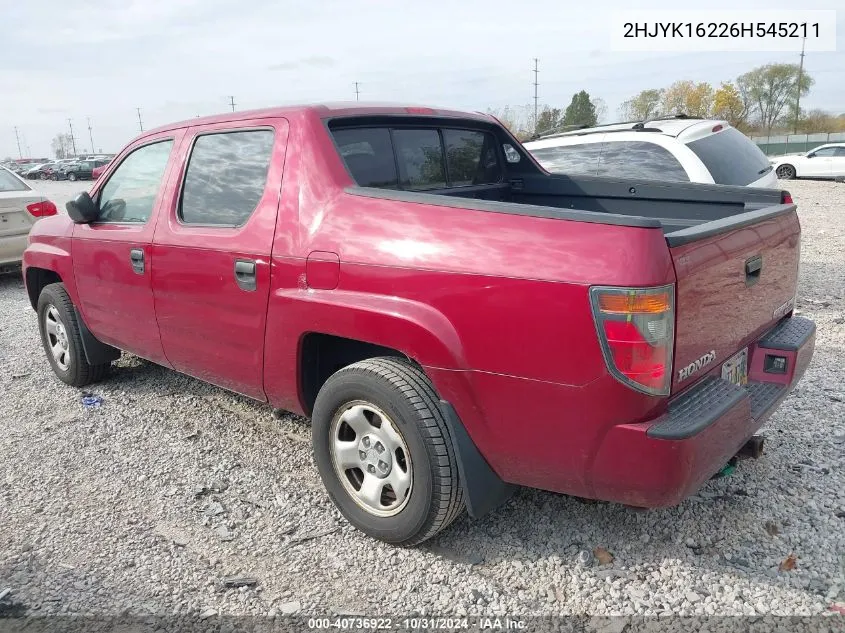 2006 Honda Ridgeline Rt VIN: 2HJYK16226H545211 Lot: 40736922