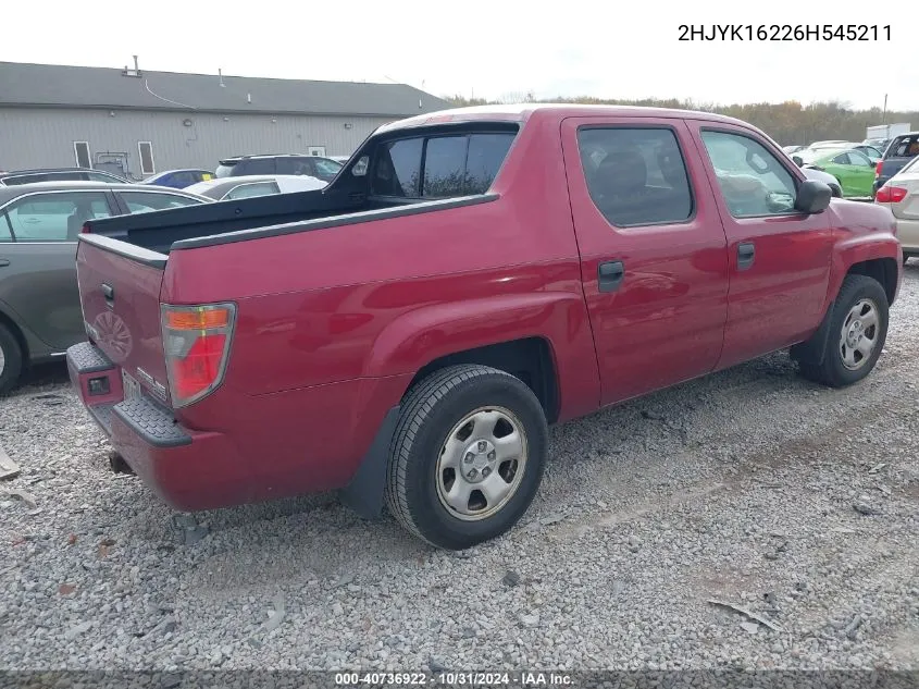 2006 Honda Ridgeline Rt VIN: 2HJYK16226H545211 Lot: 40736922