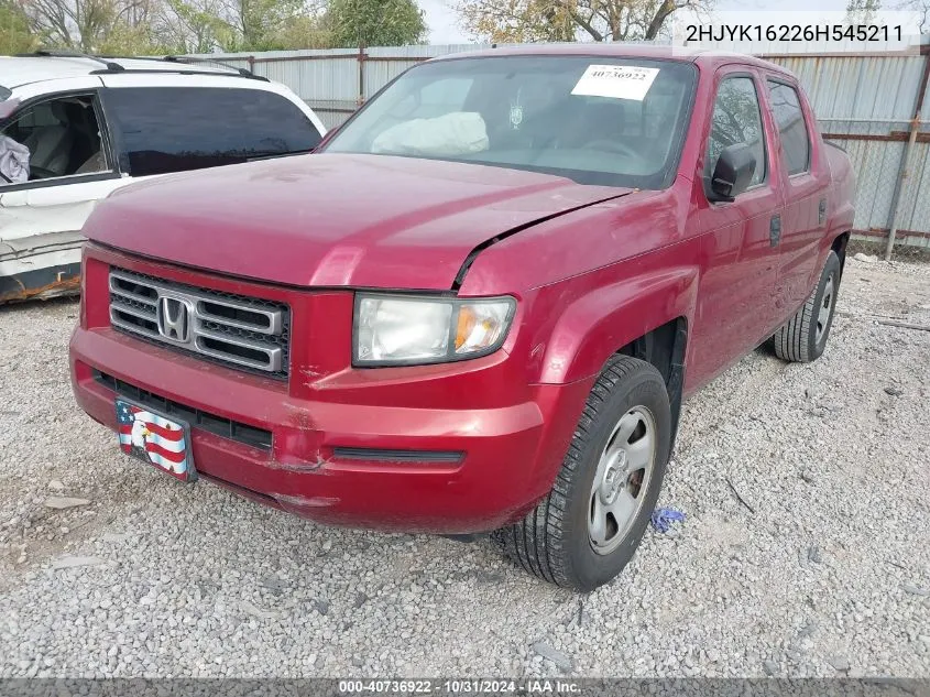 2006 Honda Ridgeline Rt VIN: 2HJYK16226H545211 Lot: 40736922