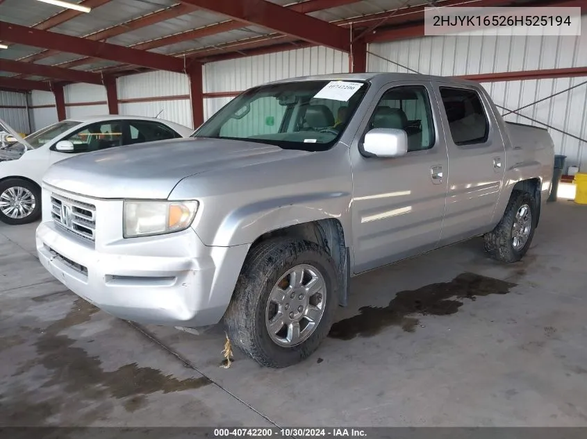 2006 Honda Ridgeline Rtl VIN: 2HJYK16526H525194 Lot: 40742200